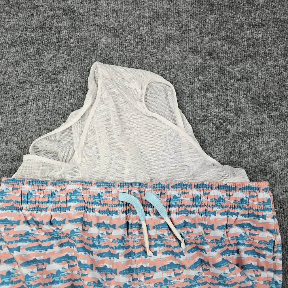 Southern Tide Fish Print Swim Trunks Size XL Niagara Blue Pink Board Shorts New